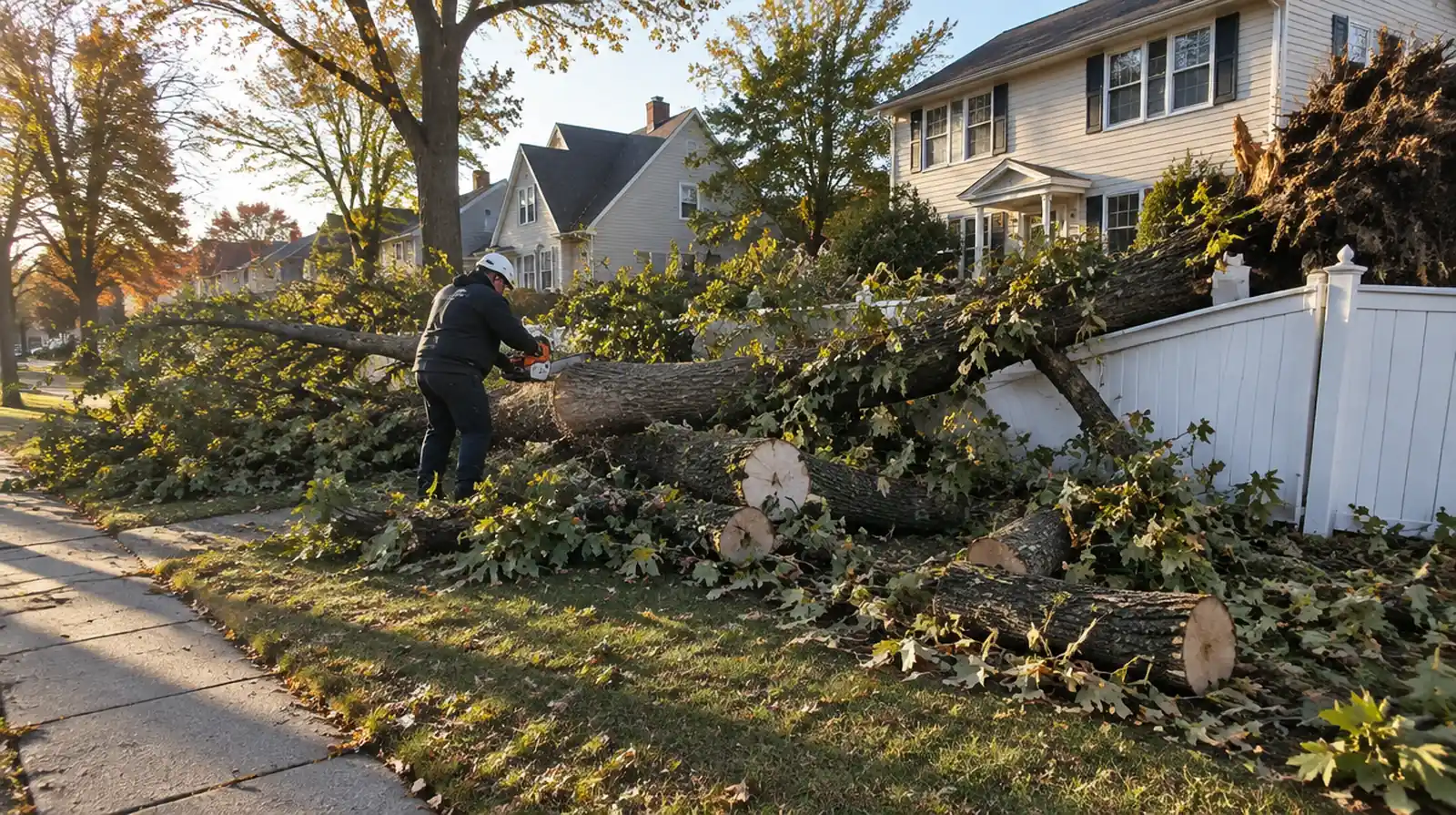 Crew clearing a storm-fallen tree in Woodbridge, NJ