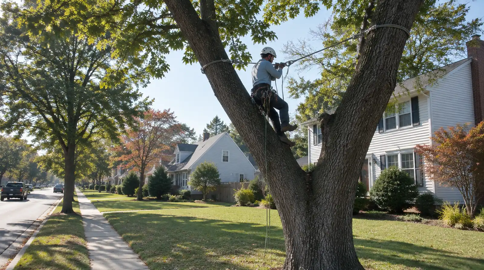 Arborist installing tree support cable in Woodbridge, NJ